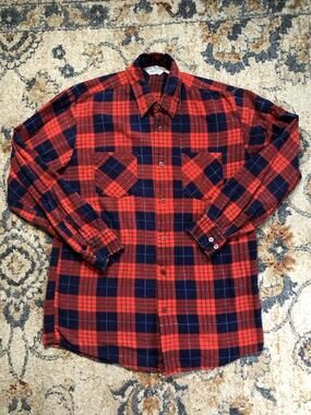 The Men's Store Shirt Mens MT Red Plaid Flannel Long Sleeve Button Up Casual